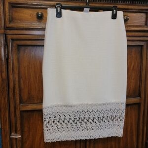 Olivia Blu Ivory Wear to Work Pencil Below Knee Lace Trim Skirt Womens Large